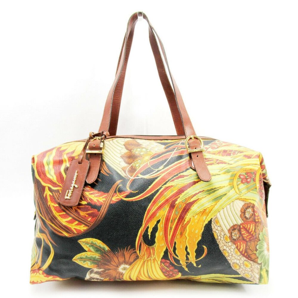 AUTH Salvatore Ferragamo Boston Hand bag Ganchini orange PVC leather